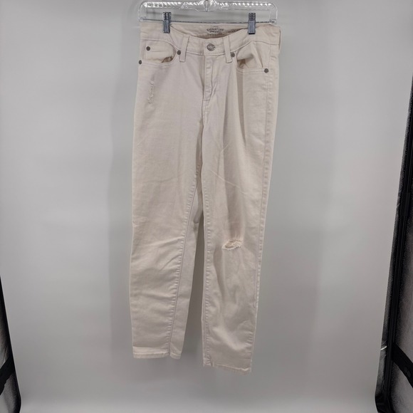 Signature Levi Strauss Mid-Rise Slim Cuffed Distressed Ivory Jeans - Picture 1 of 6